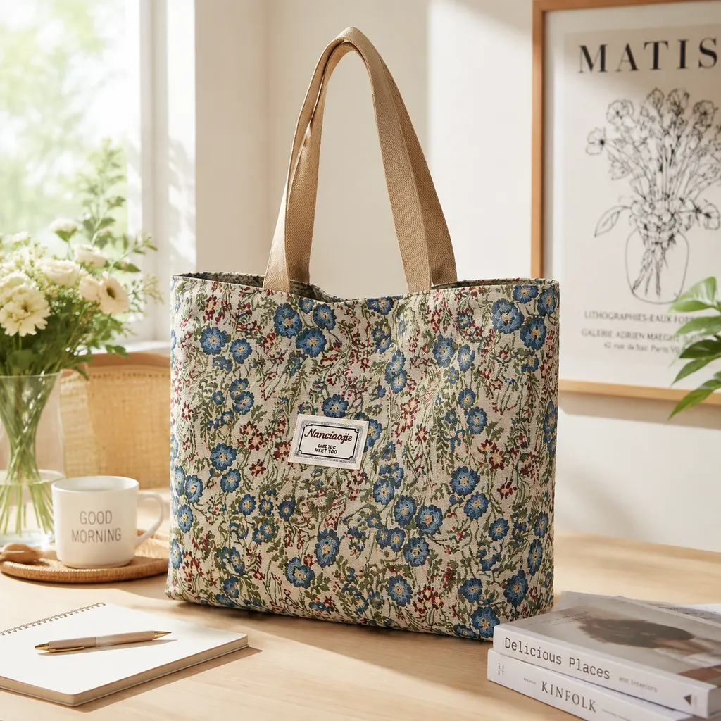 Floral Jacquard Canvas Tote