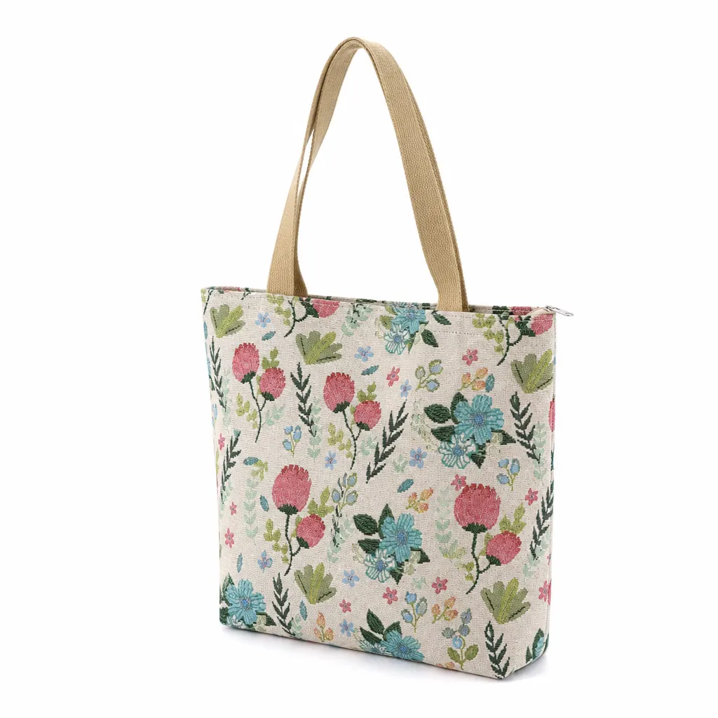 Embroidered Floral Canvas Tote